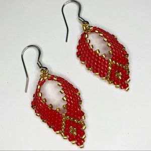 Handmade Russian leaf seed beads boho earrings